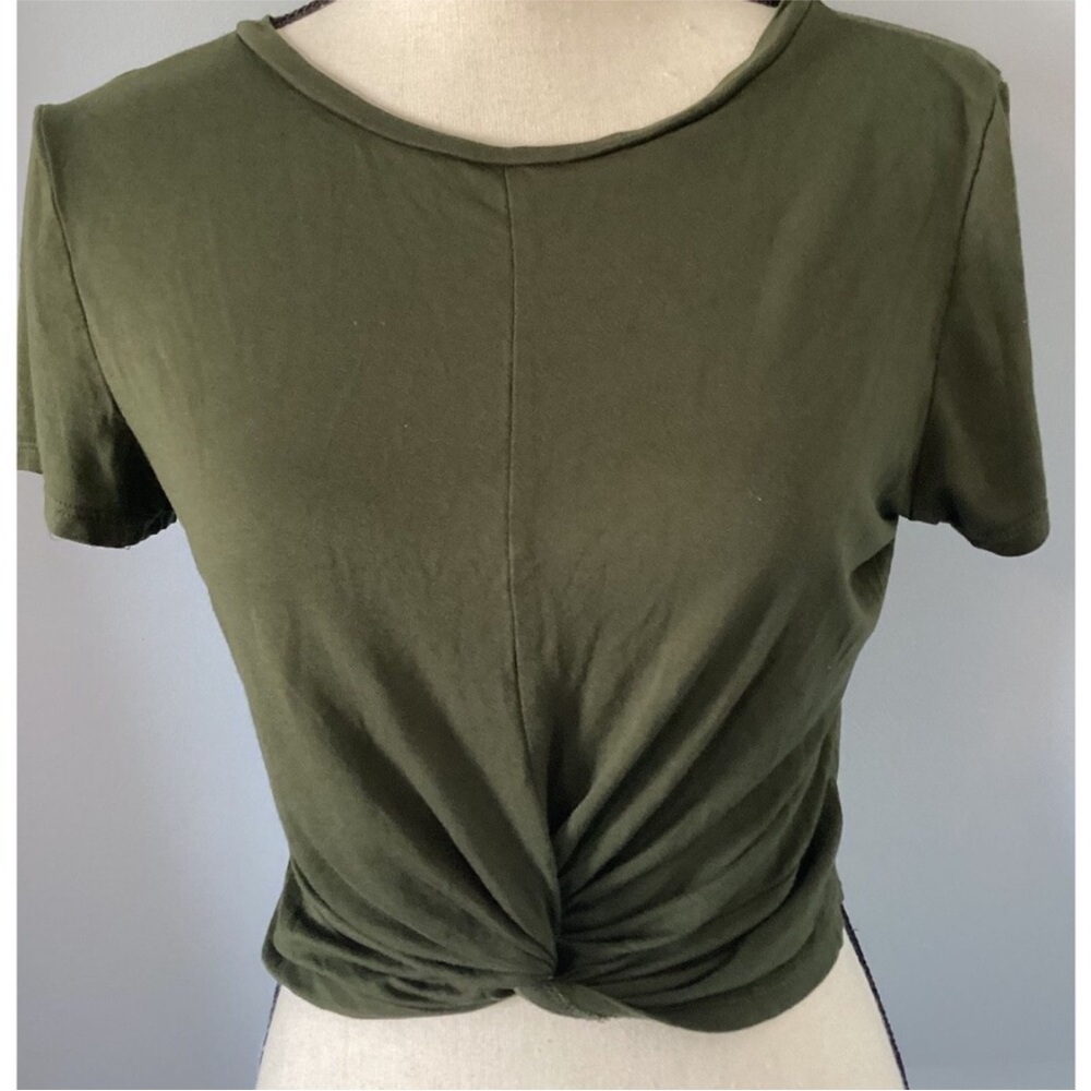 Green Crop Tie Front Tee